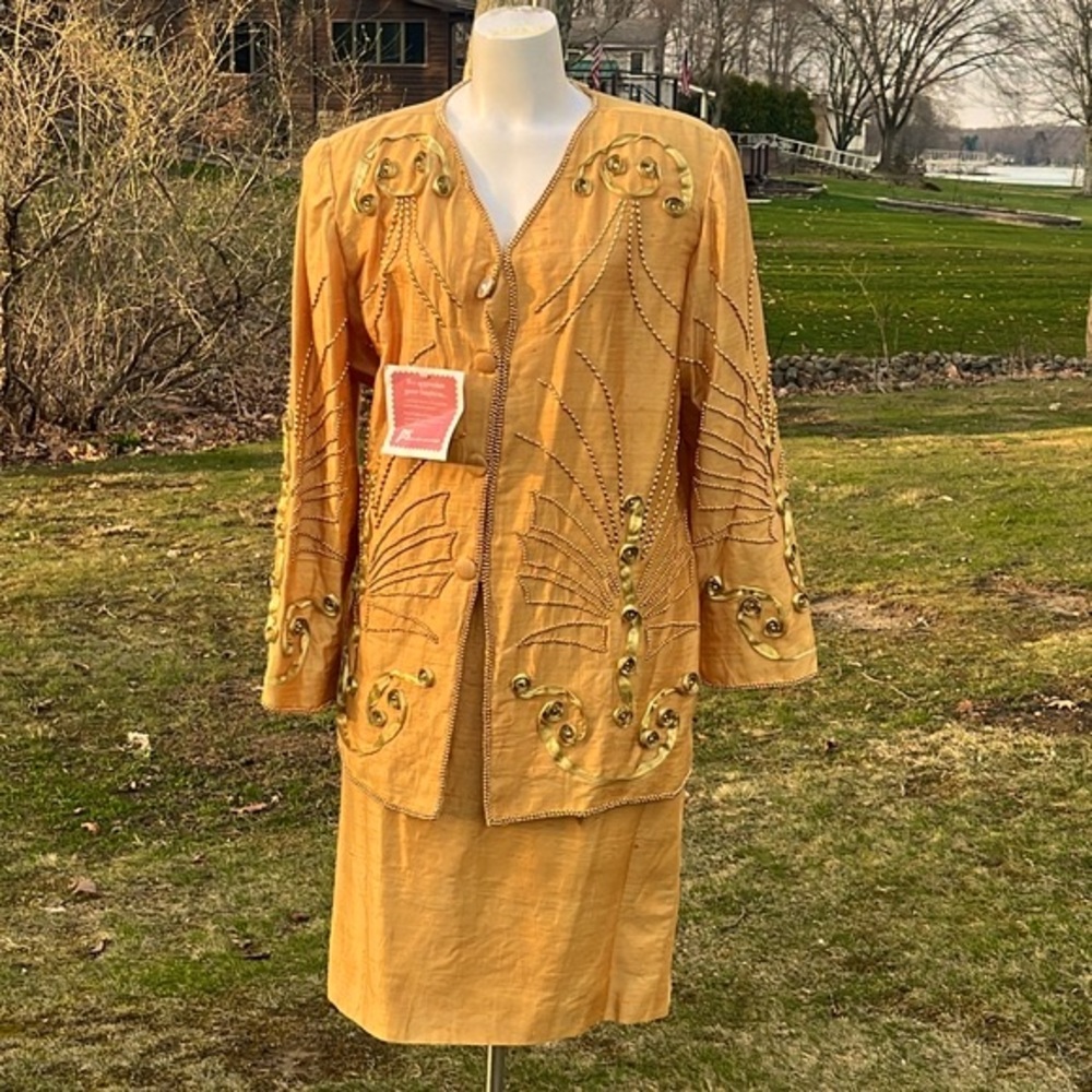 NWT VTG Silk 2-piece outfit with beading & ribbon 2X